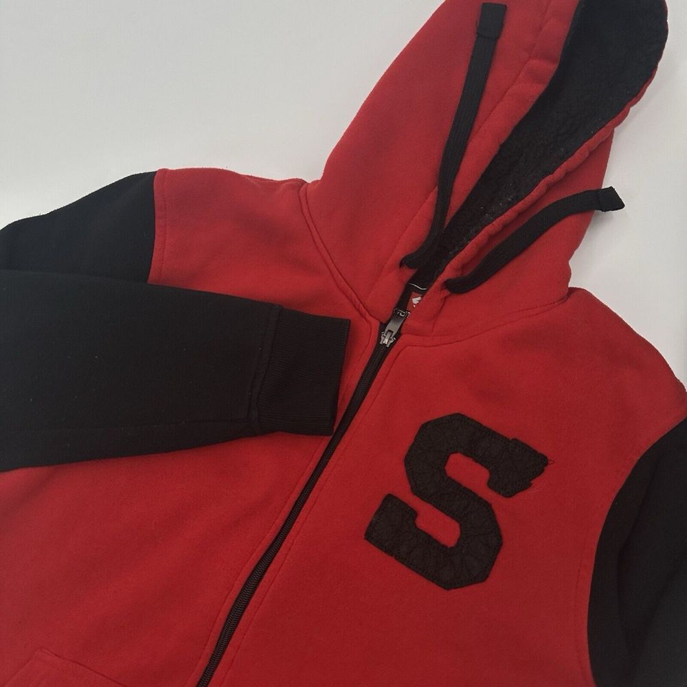 Southpole Vintage Red Black Letterman Full Zip Fleece Jacket‎ Size Medium